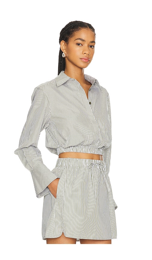 Shop Simkhai Blythe Button Down Top In Army Green Stripe