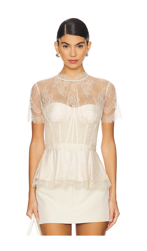 Simkhai Kehlani Lace Short Sleeve Bustier Top In Champagne