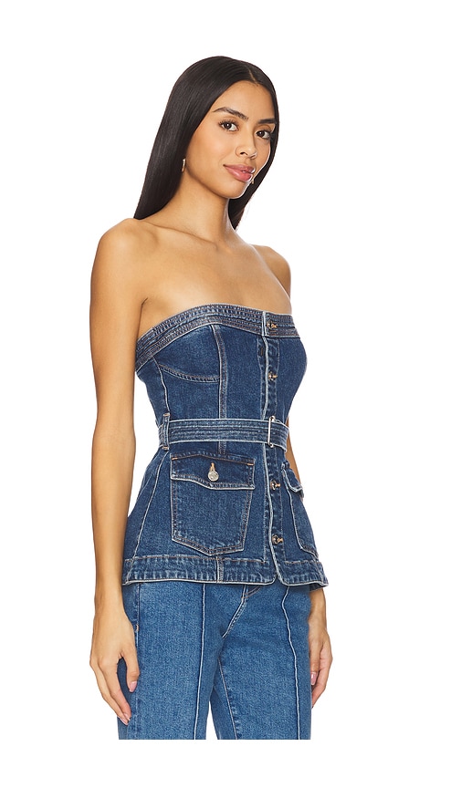 Simkhai Cyan Belted Denim Bustier Top In Blue