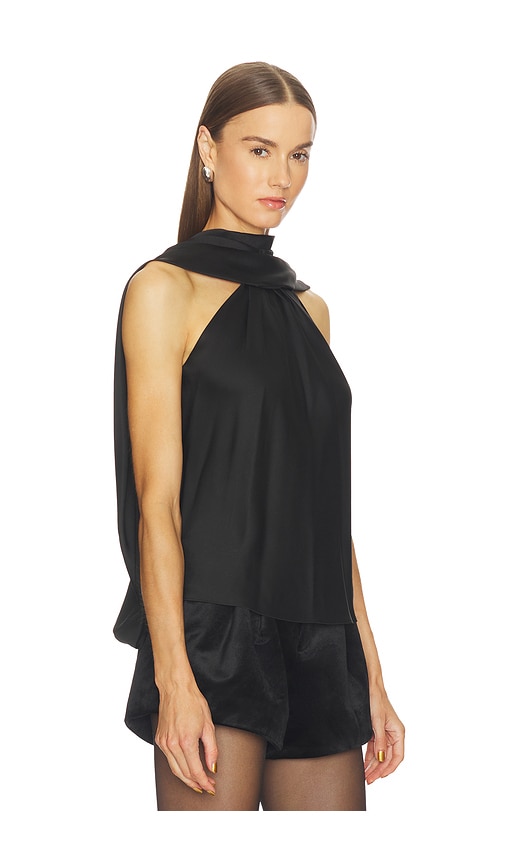 Simkhai Scarlett Cape-effect Draped Satin Top In Black