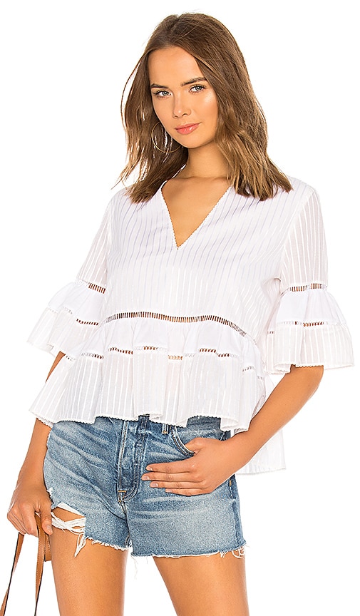 SIMKHAI Striped Tiered Top in Ecru Combo | REVOLVE