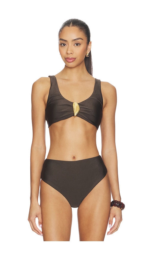 Simkhai Womens Chocolate Veyra Shell Stretch Bikini Top In Multi