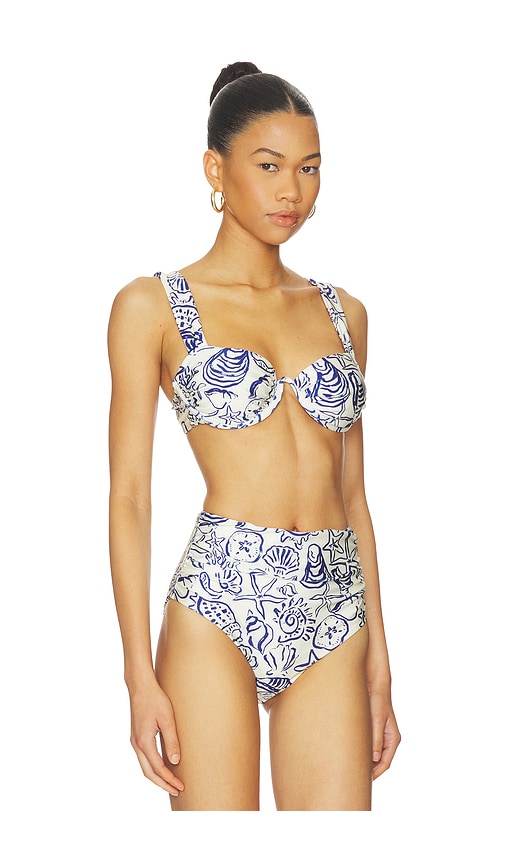 Simkhai Womens Blueberry Multi Anniston Ruched Bikini Top In White