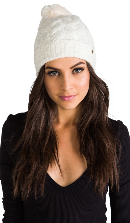 Sparkle Cable Beanie with Faux Fur