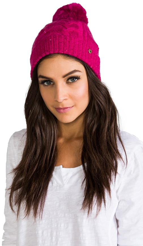 Sparkle Cable Beanie with Faux Fur