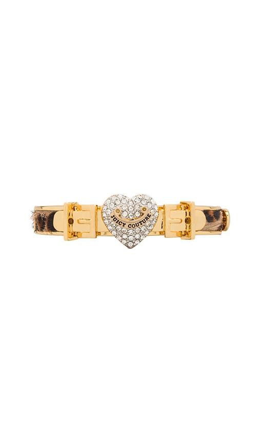 Pave Heart Leather Hinged Bangle