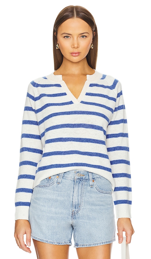 JUMPER 1234 Open Collar Sweater in Oatmeal, Cream & Periwinkle