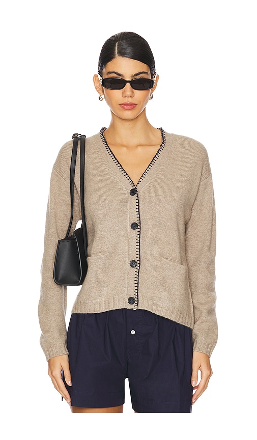 Shop Jumper 1234 Blanket Stitch Cardigan In Light Brown & Navy