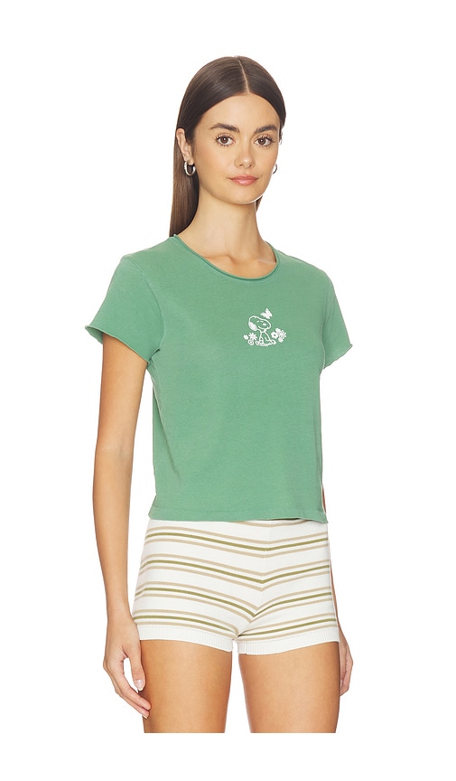  Junk Food T-shirt Graphique Snoopy Flowers The Vintage Baby Tee En Green. Taille L. Also En M, S. 