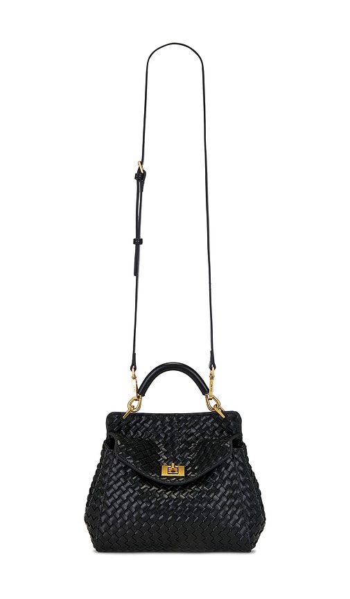 Lucia Classic Top Handle Woven Bag in Black.