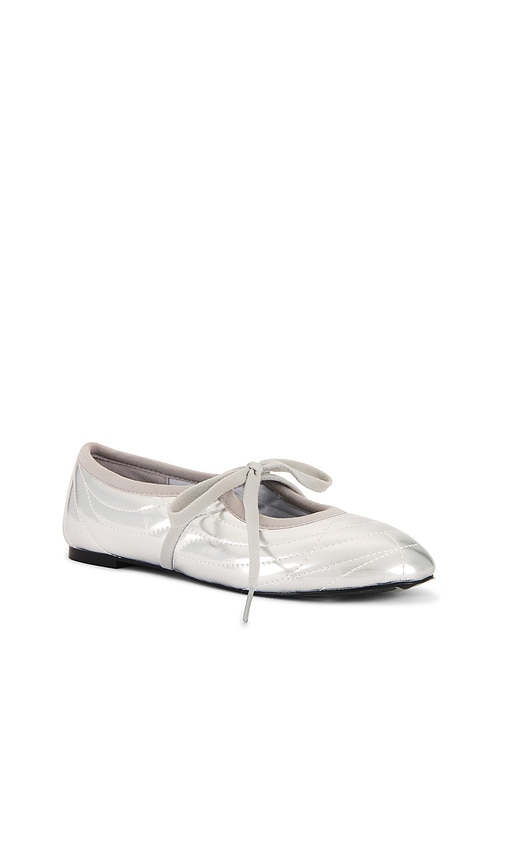 Jw Pei Erika Topstitching Lace-up Ballet Flats In Metallic Silver
