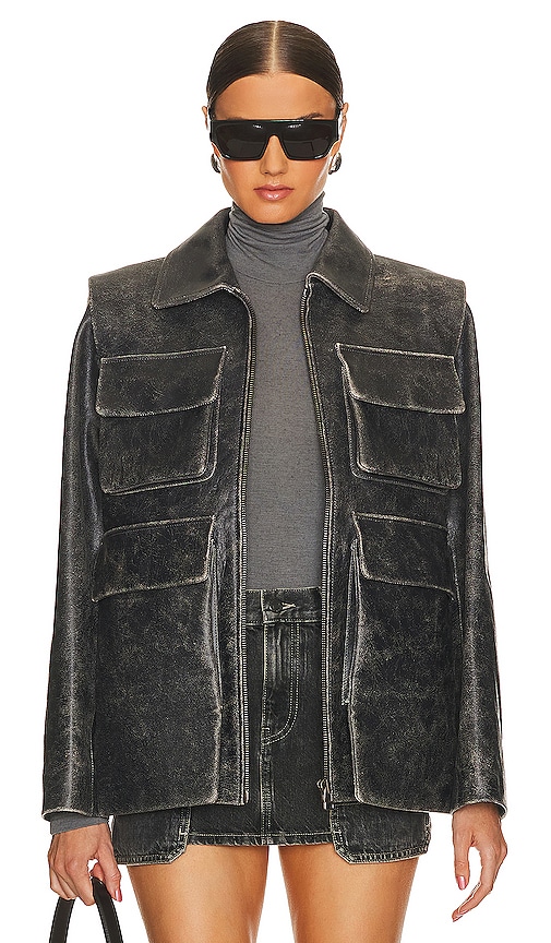 Kulakovsky Leather Bomber Jacket With Pockets – Old Grey In Old Grey