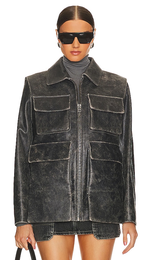 Shop Kulakovsky Leather Bomber Jacket With Pockets In Old Grey