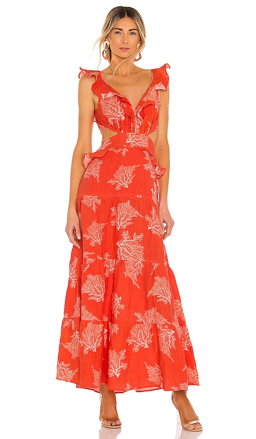 Coral print hot sale maxi dress