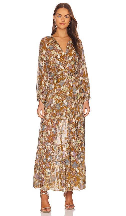 Karina Grimaldi Grecia Print Dress in Camel Garden