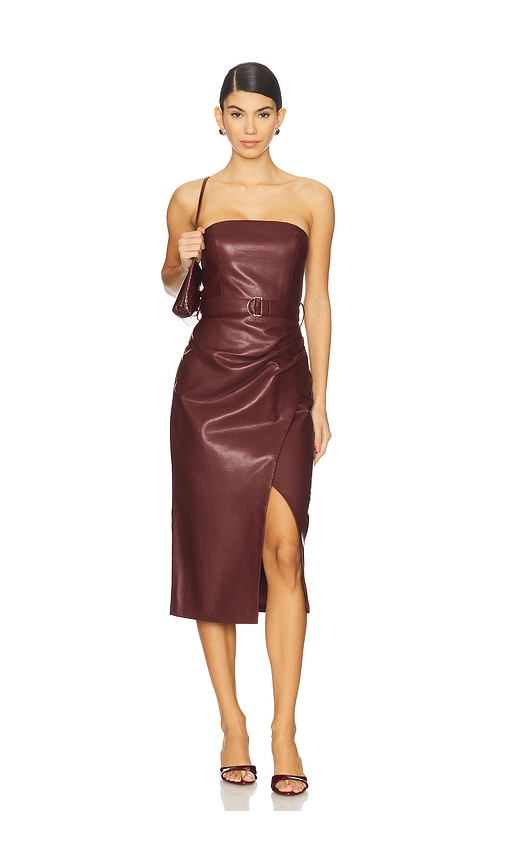 Karina Grimaldi Samantha Strapless Faux Leather Midi Dress In Brown