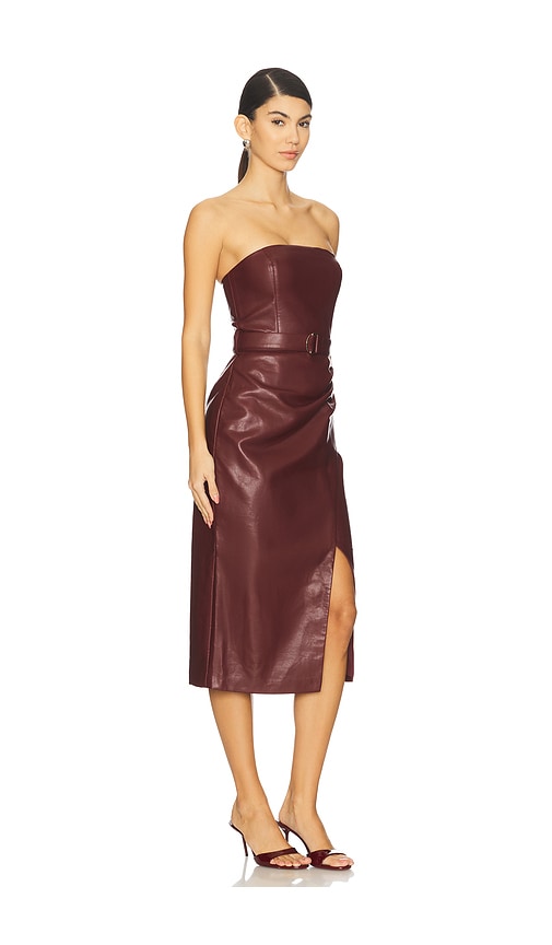 Karina Grimaldi Samantha Strapless Faux Leather Midi Dress In Brown
