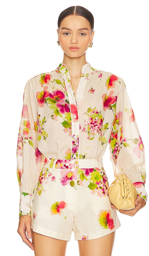 Shop Karina Grimaldi Felicity Print Blouse In White Tuscan Flowers