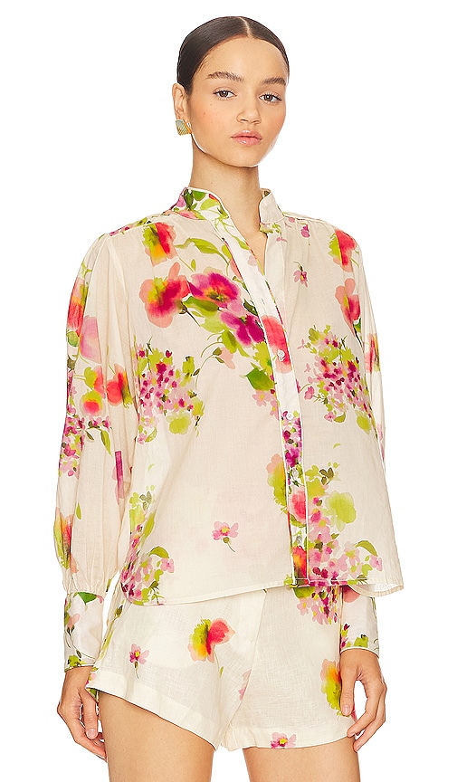 Shop Karina Grimaldi Felicity Print Blouse In White Tuscan Flowers