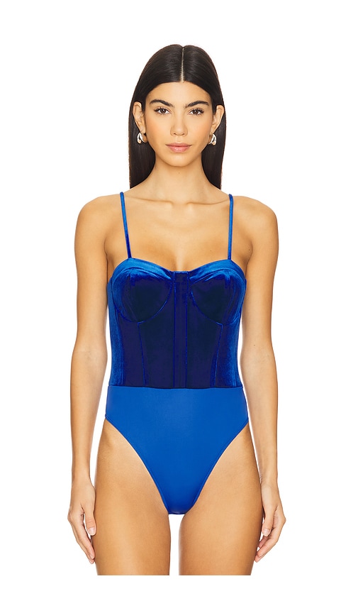 Shop Karina Grimaldi Veronica Velvet Bodysuit In Dusk Blue