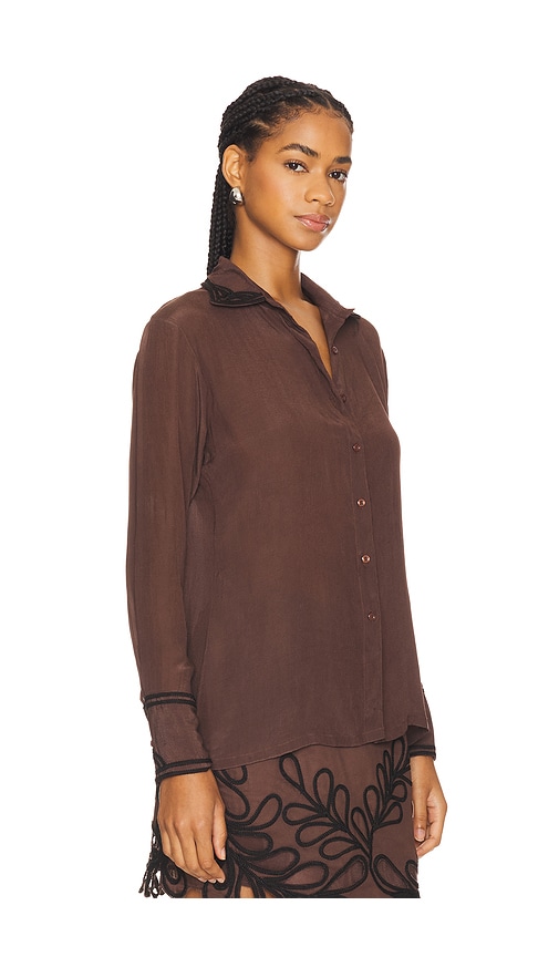 Shop Karina Grimaldi Morena Embroidered Blouse In Chocolate