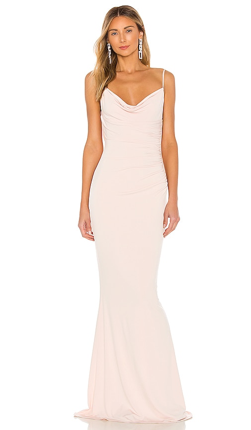 katie may surreal cowl back evening dress