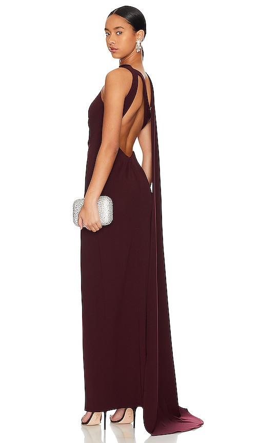 Katie May Petra Cutout Halter Gown In Sangria