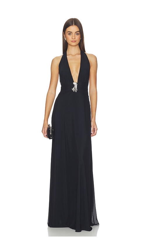 Kate Barton Plunge Neckline Mesh Halter Dress