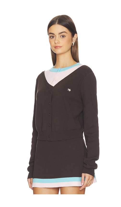  Kate Barton Illusion Layered Cardigan In Chocolate. Size Xs. Also In S, M, L. 