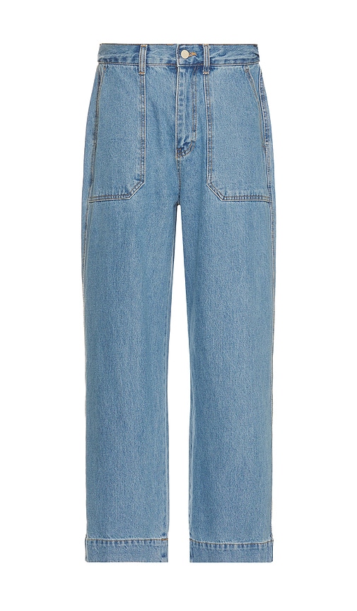 KAPPY DESIGN One Tuck Wide Fatigue Denim Pants in Blue