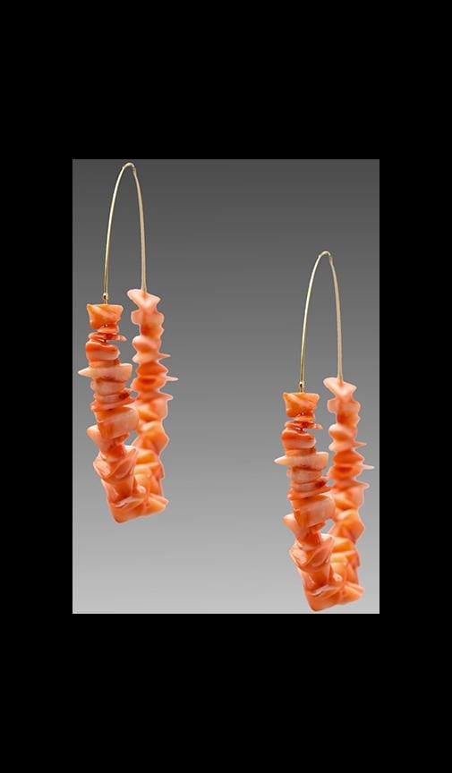 Coral Chips/Large Gold Hoop Wire Earring