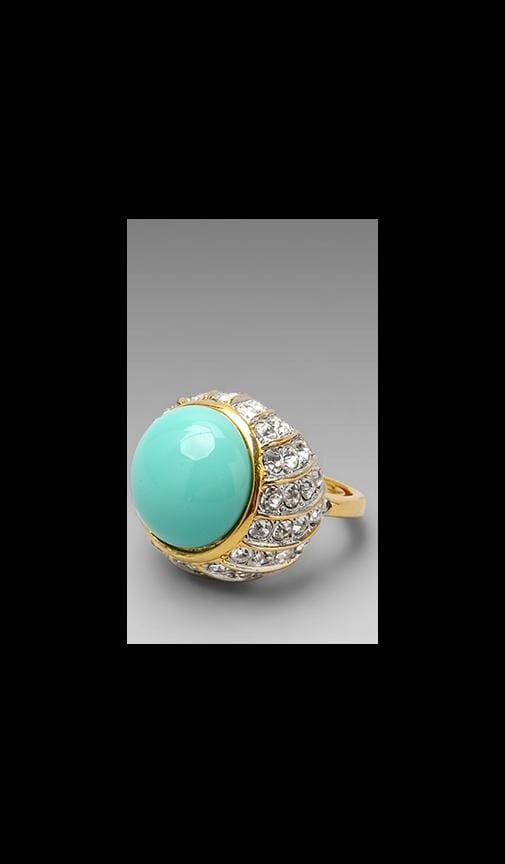 Turquoise Center and Rhinestone Cluster Ring