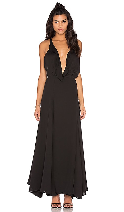 KENDALL + KYLIE Ruffle Wrapped Maxi Dress in Black | REVOLVE