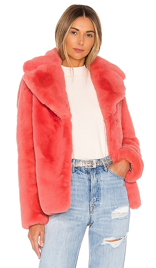 KENDALL KYLIE Faux Fur Coat in Coral REVOLVE