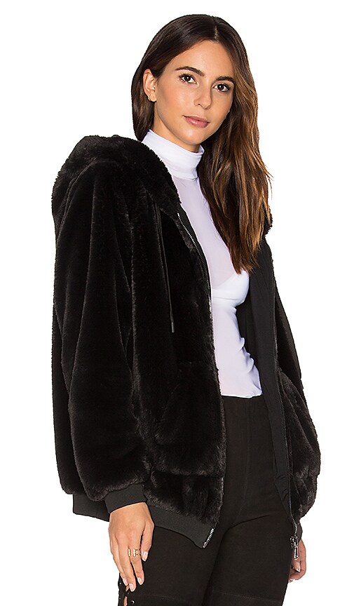 black faux fur zip up hoodie