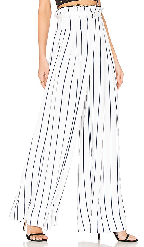 KENDALL + KYLIE Pinstripe Wide Leg Pant in White & Navy | REVOLVE