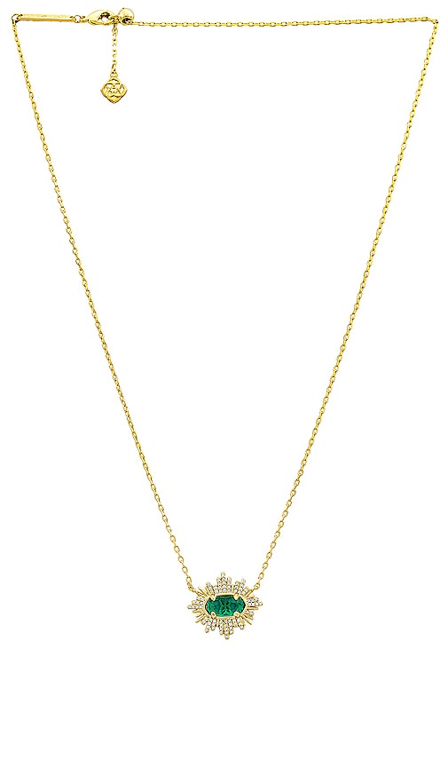 Shop Kendra Scott Grayson Sunburst Frame Short Pendant Necklace In Green Glass