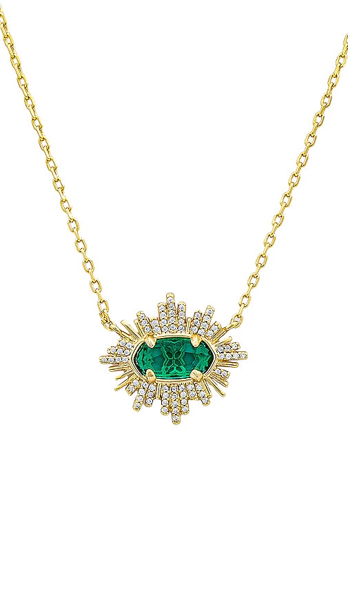 Shop Kendra Scott Grayson Sunburst Frame Short Pendant Necklace In Green Glass
