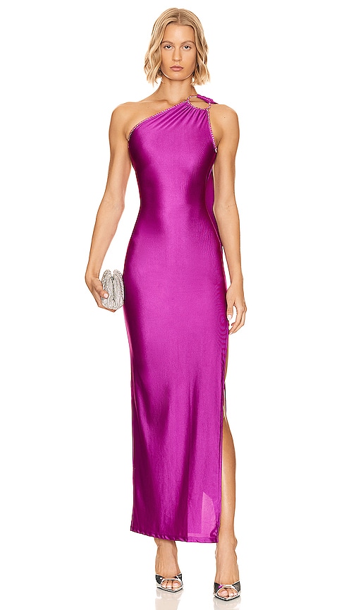 The Sei One-shoulder Cutout Silk Midi Dress in Purple