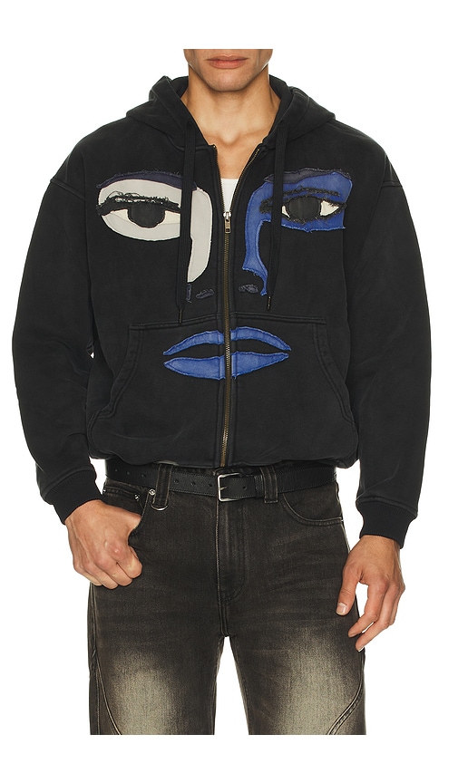 KidSuper Patchwork Face Heavyweight Zip Up Hoodie in Black