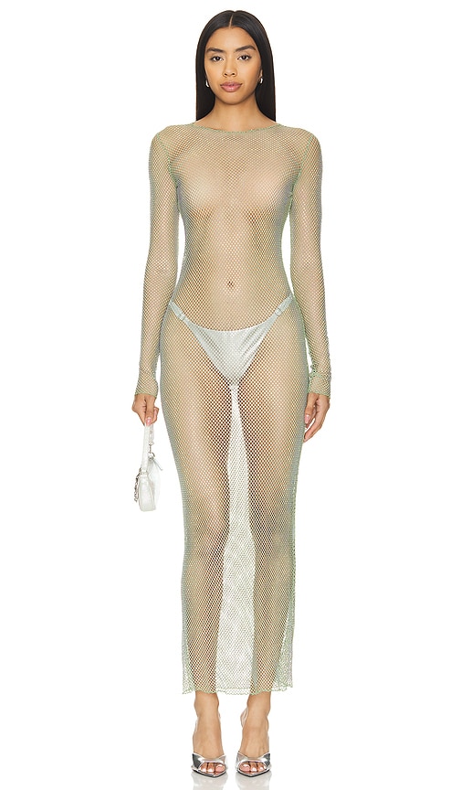 Shop Kim Shui Fishnet Long Sleeve Dress In Nude