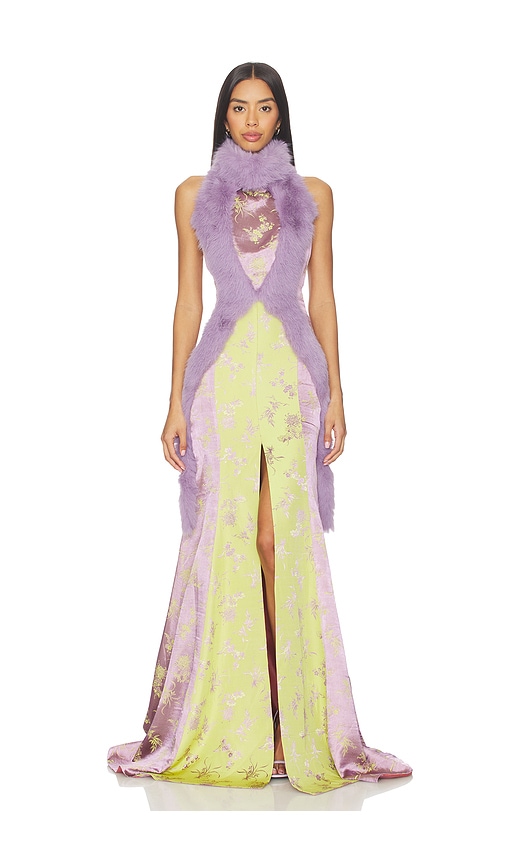 Kim Shui Halter Dress in Purple Floral