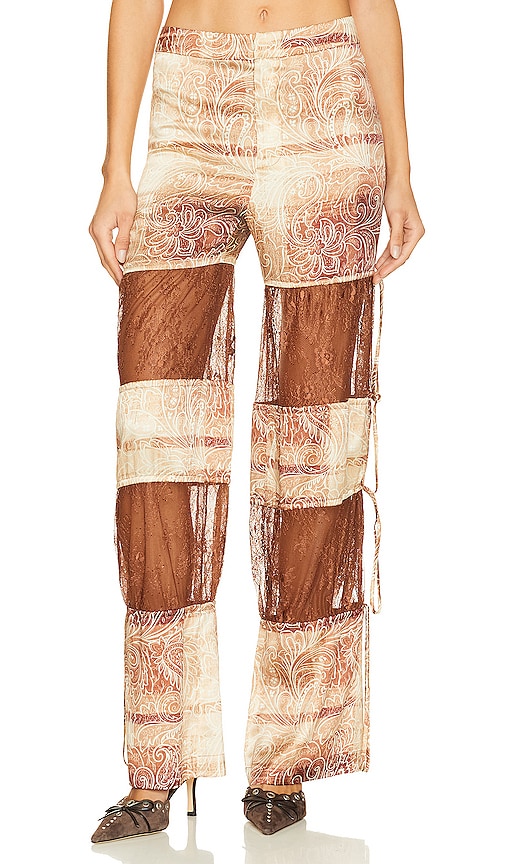 Kim Shui Lace Insert Pant In Brown Paisley
