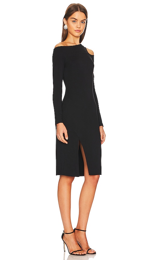 Shop Krisa Asymmetrical Cutout Midi Dress In Black
