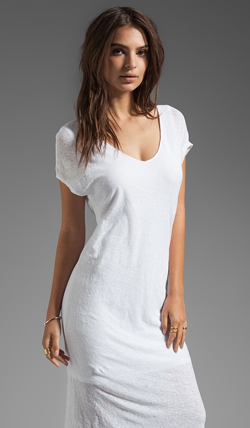 Linen Slub V-Neck Midi Dress