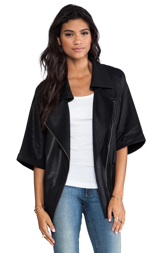 Coated Oversized Short Sleeve Moto Jacket