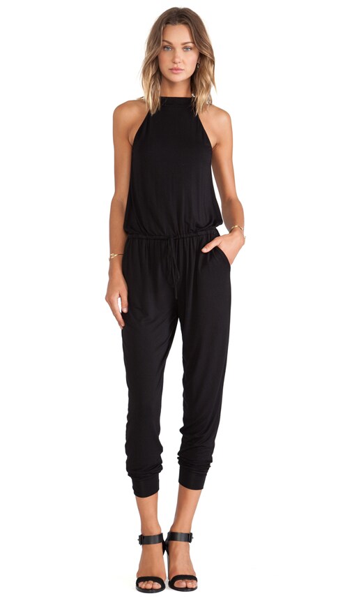 black mock neck jumpsuit