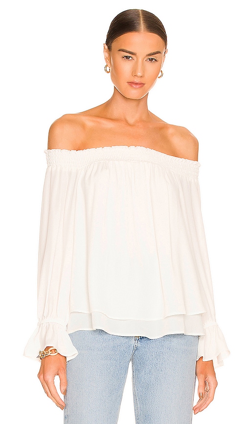 krisa Off Shoulder Ruffle Cuff Top in Cream | REVOLVE