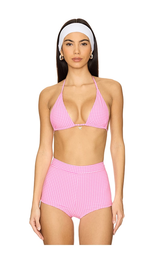 Shop Kulani Kinis Classic Tie Halter Bikini Top In Pink Diva