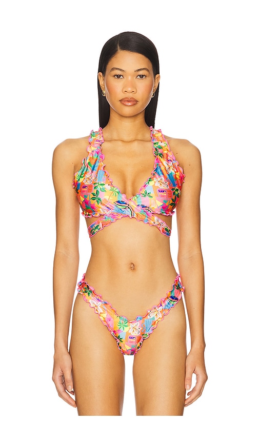 Lettuce Edge Wrap Bikini Top in Orange. - size S (also in L, M, XS)